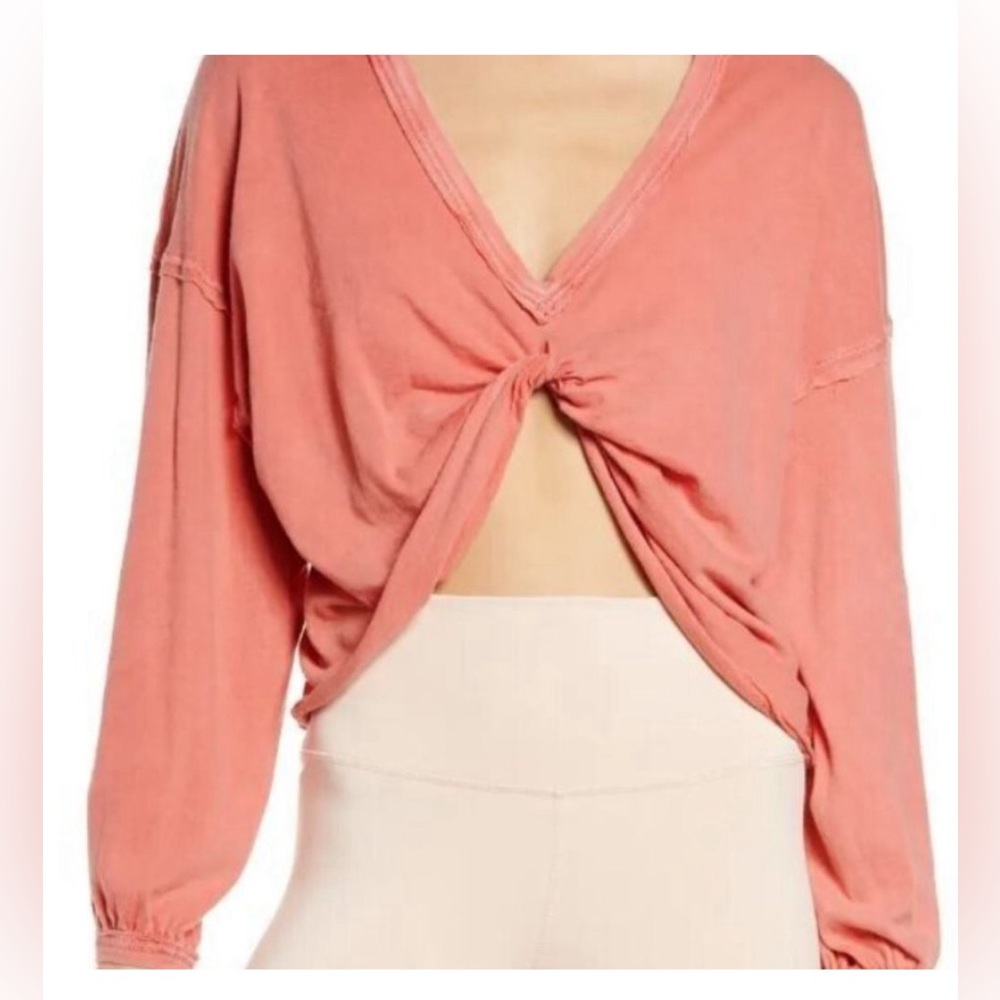 Free People Movement | Moon Rising Long Sleeve Twist Back Top || Lipstick Pink - Picture 6 of 6